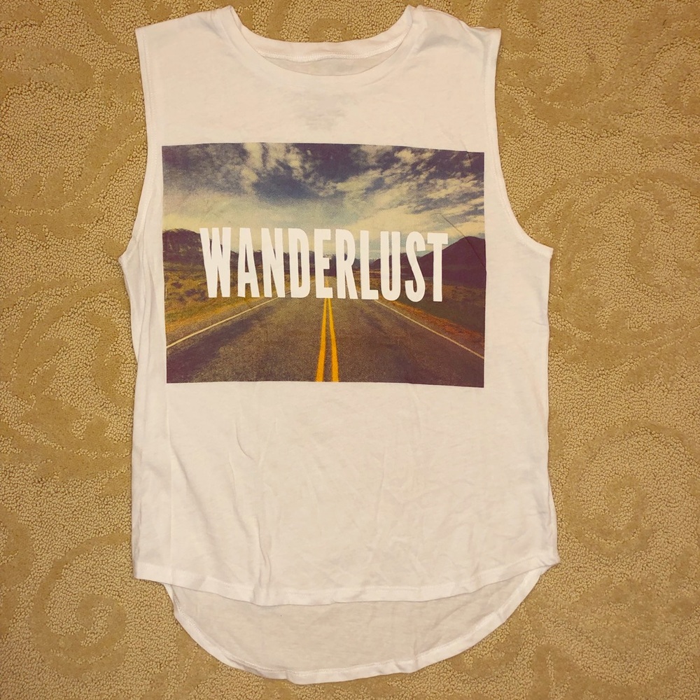 Wanderlust sleeveless T-shirt, size small